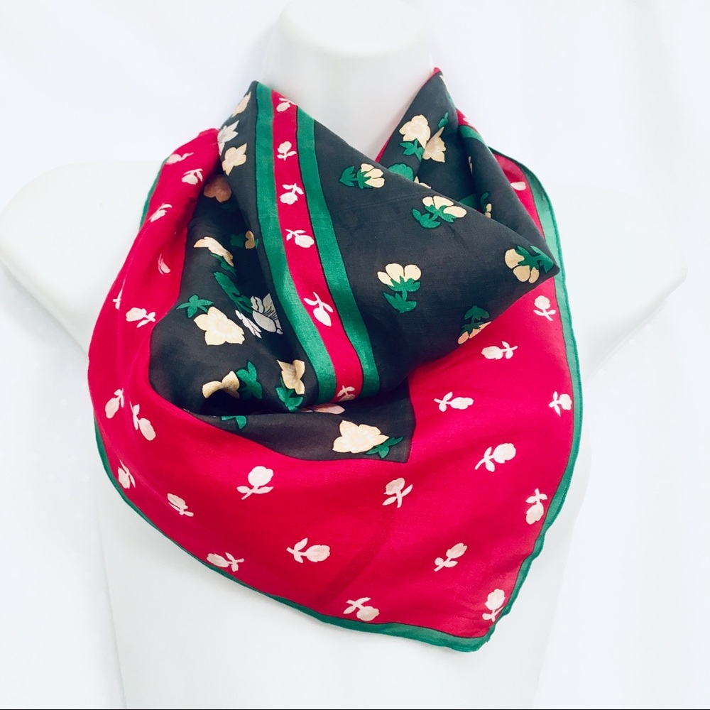 Red & Green Floral Printed Scarf - Picture 6 of 7